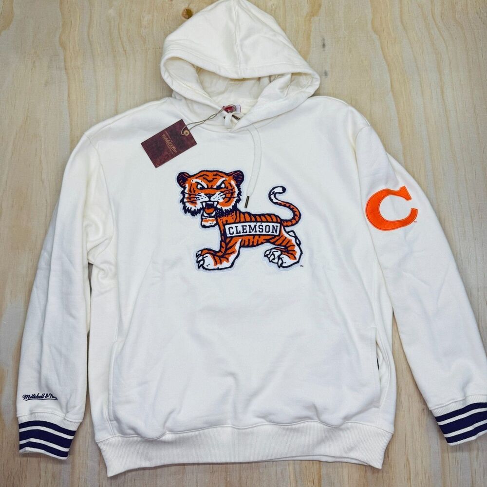 NEW Clemson Tigers Mitchell Ness Chainstitch Heavyweight Pullover Hoodie LG